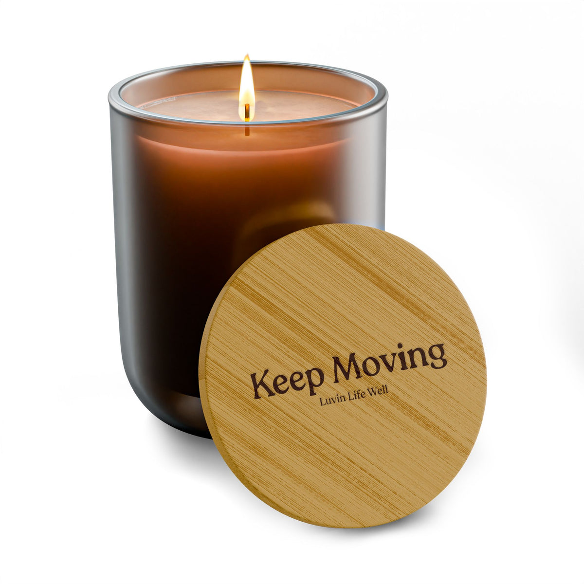 Engraved ‘Keep Moving’ Scented Soy Candle — 14oz Bamboo Lid