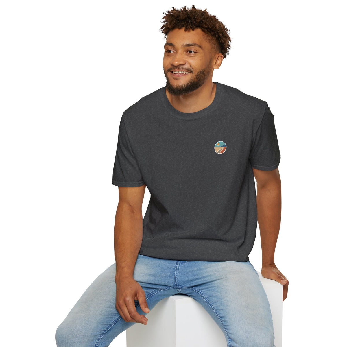 Luvin Life Well Emblem Shirt with Keep Moving Back – Minimal Beach Sunset Tee with Small Retro Coastal Graphic
