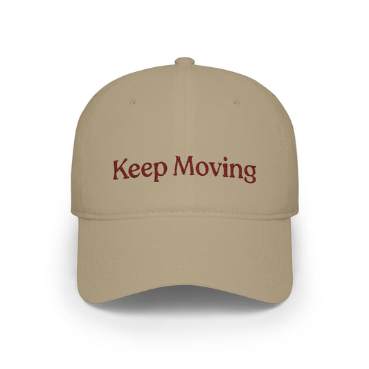 Brown Keep Moving Baseball Cap — Casual Motivational Low-Profile Hat
