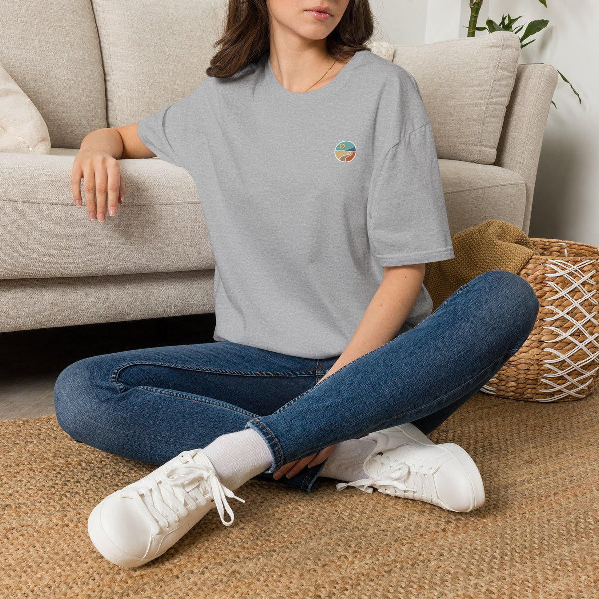 Luvin Life Well Emblem Shirt with Keep Moving Back – Minimal Beach Sunset Tee with Small Retro Coastal Graphic