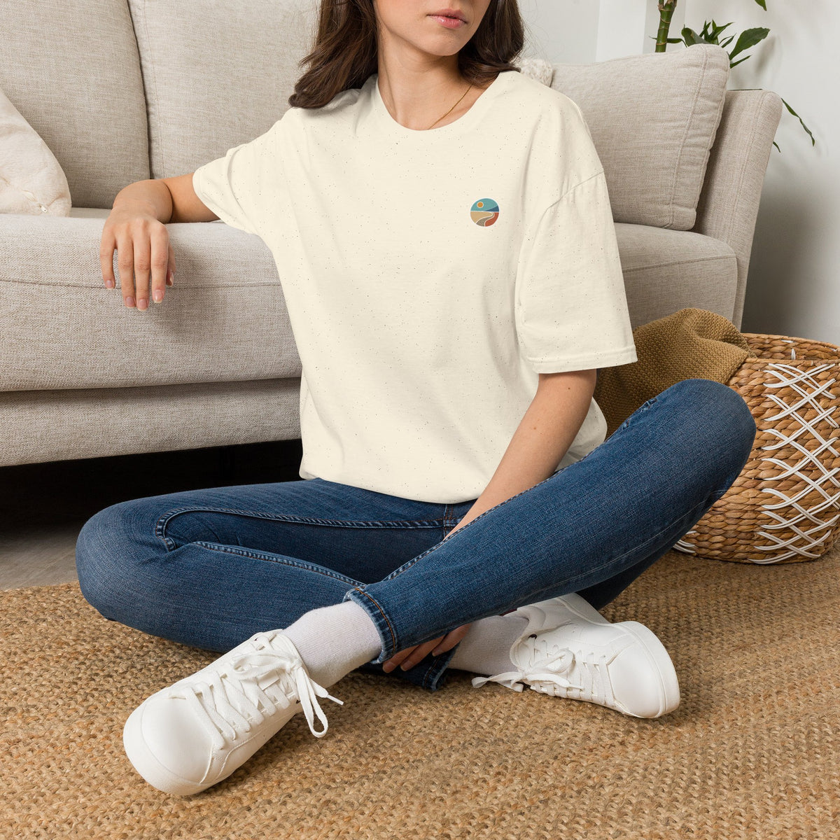 Luvin Life Well Emblem Shirt with Keep Moving Back – Minimal Beach Sunset Tee with Small Retro Coastal Graphic