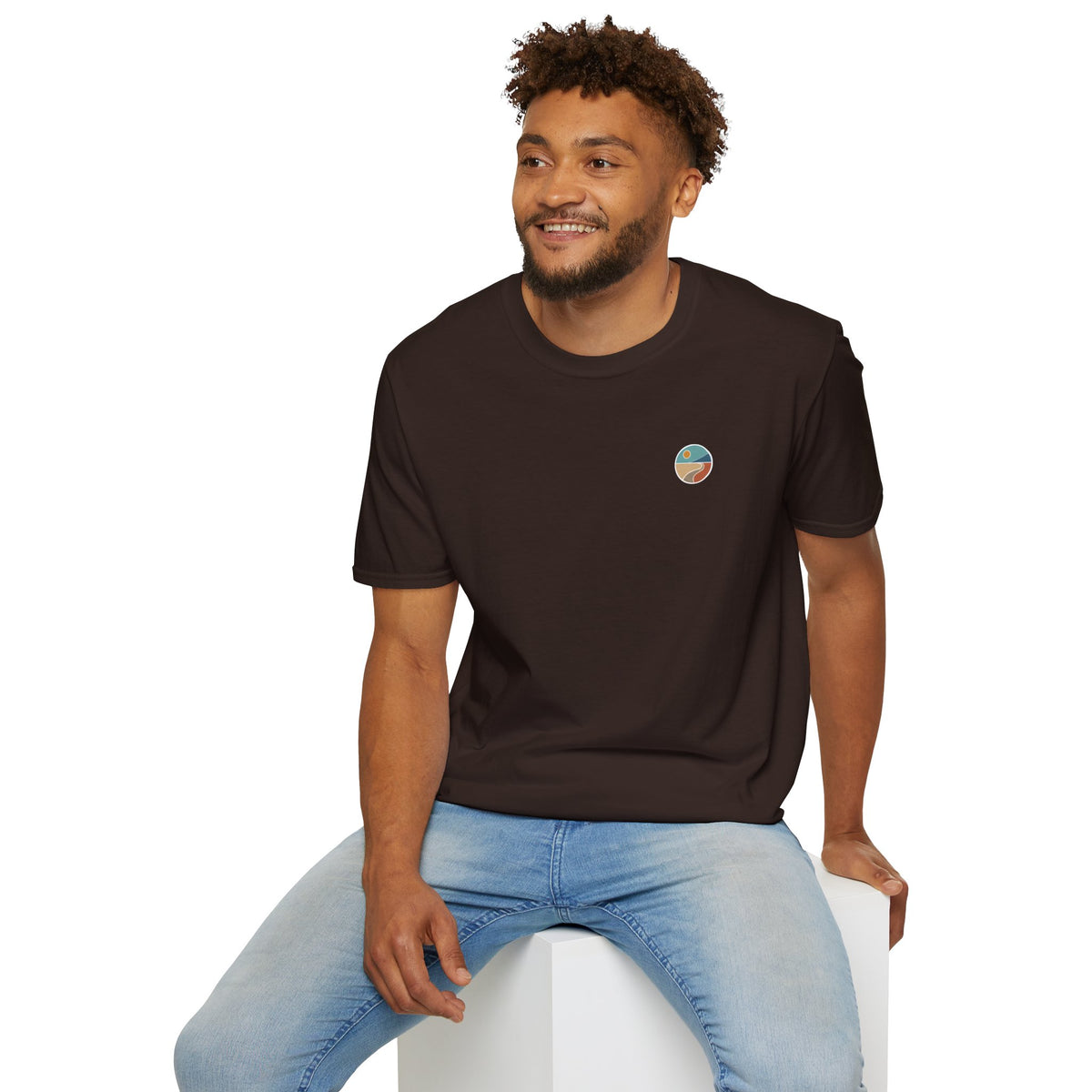 Luvin Life Well Emblem Shirt with Keep Moving Back – Minimal Beach Sunset Tee with Small Retro Coastal Graphic