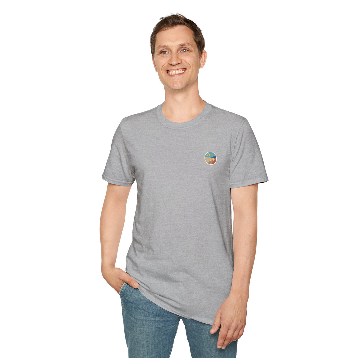 Luvin Life Well Emblem Shirt with Keep Moving Back – Minimal Beach Sunset Tee with Small Retro Coastal Graphic