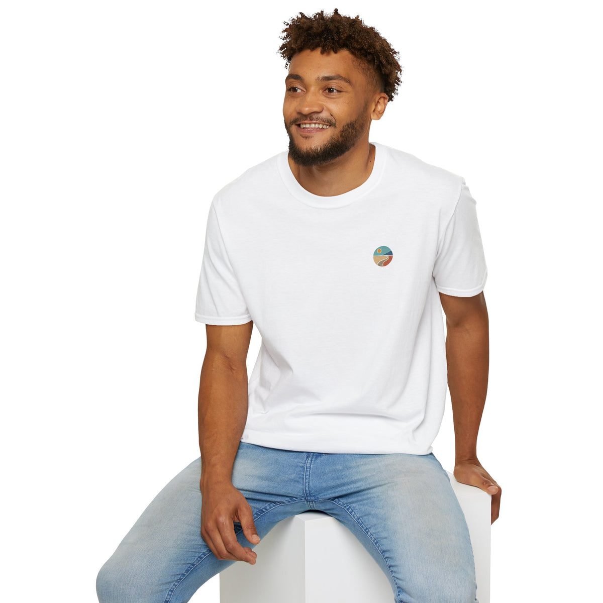 Luvin Life Well Emblem Shirt with Keep Moving Back – Minimal Beach Sunset Tee with Small Retro Coastal Graphic