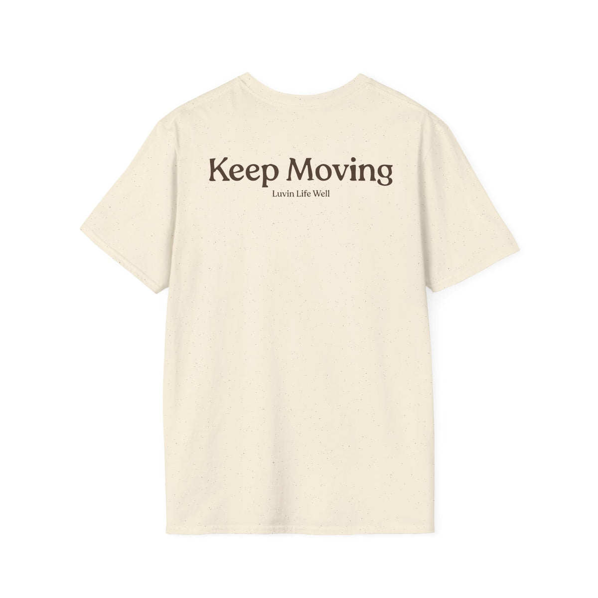 Luvin Life Well Emblem Shirt with Keep Moving Back – Minimal Beach Sunset Tee with Small Retro Coastal Graphic