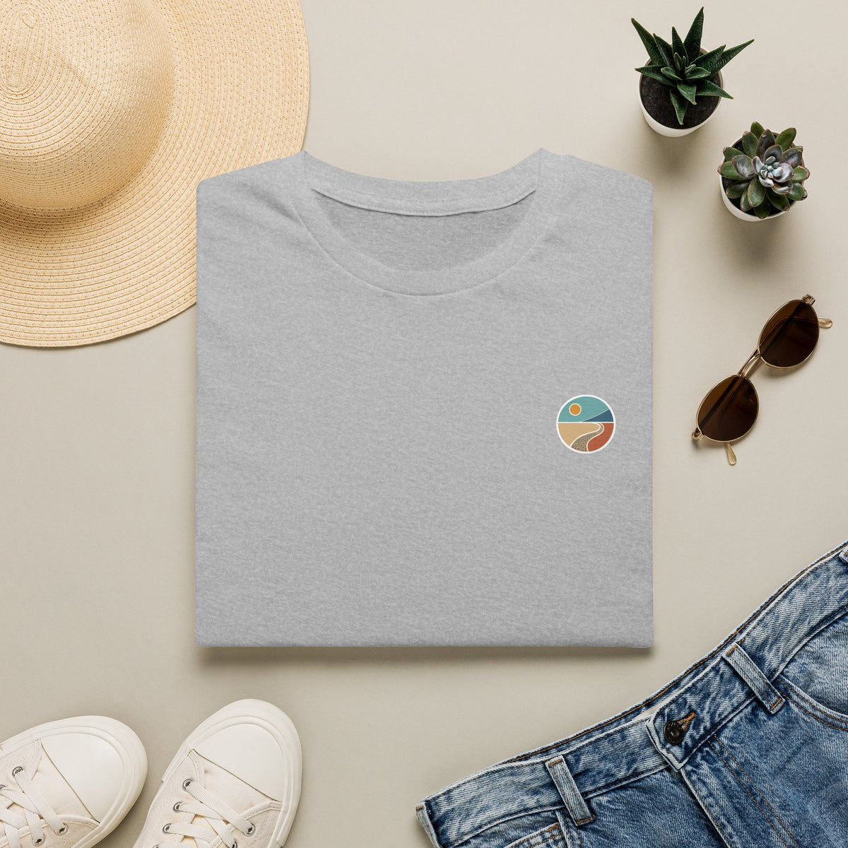 Luvin Life Well Emblem Shirt with Keep Moving Back – Minimal Beach Sunset Tee with Small Retro Coastal Graphic