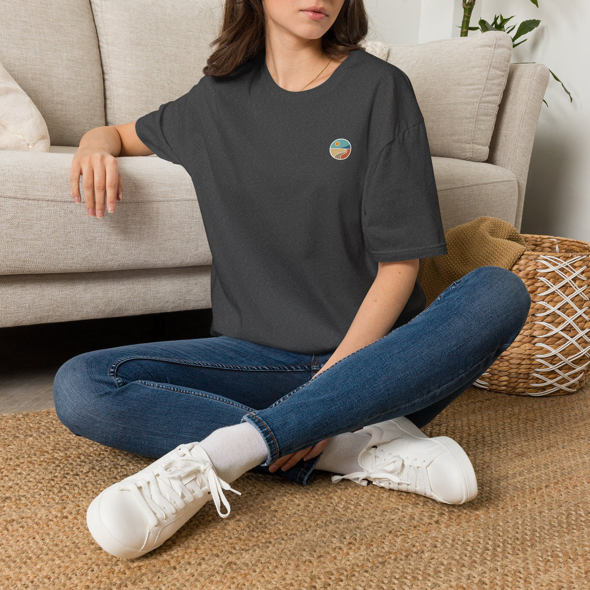 Luvin Life Well Emblem Shirt with Keep Moving Back – Minimal Beach Sunset Tee with Small Retro Coastal Graphic