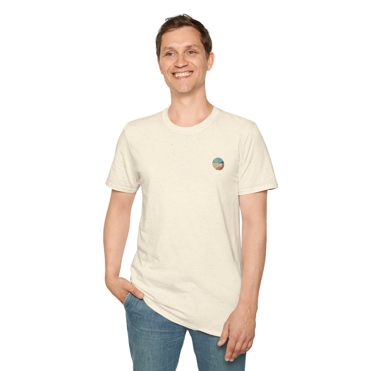Luvin Life Well Emblem Shirt with Keep Moving Back – Minimal Beach Sunset Tee with Small Retro Coastal Graphic