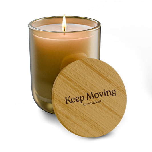Engraved ‘Keep Moving’ Scented Soy Candle — 14oz Bamboo Lid